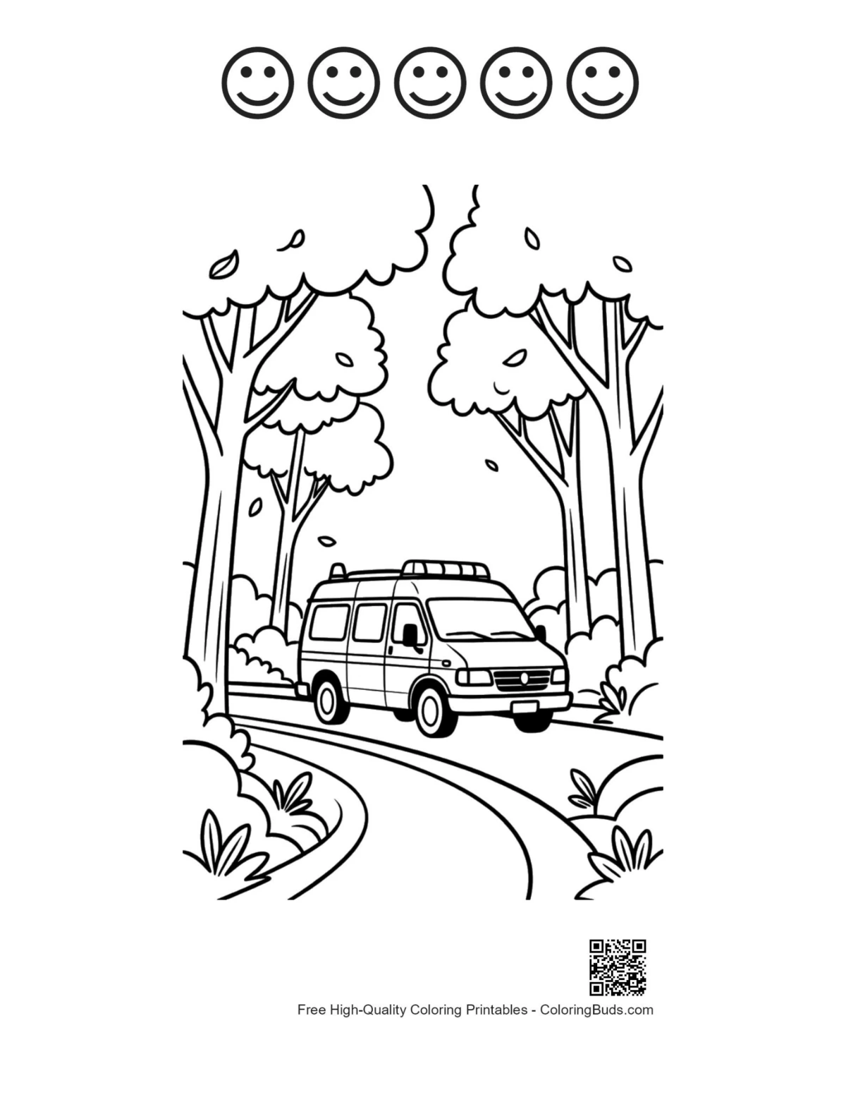 Cute rescue van with happy faces outline