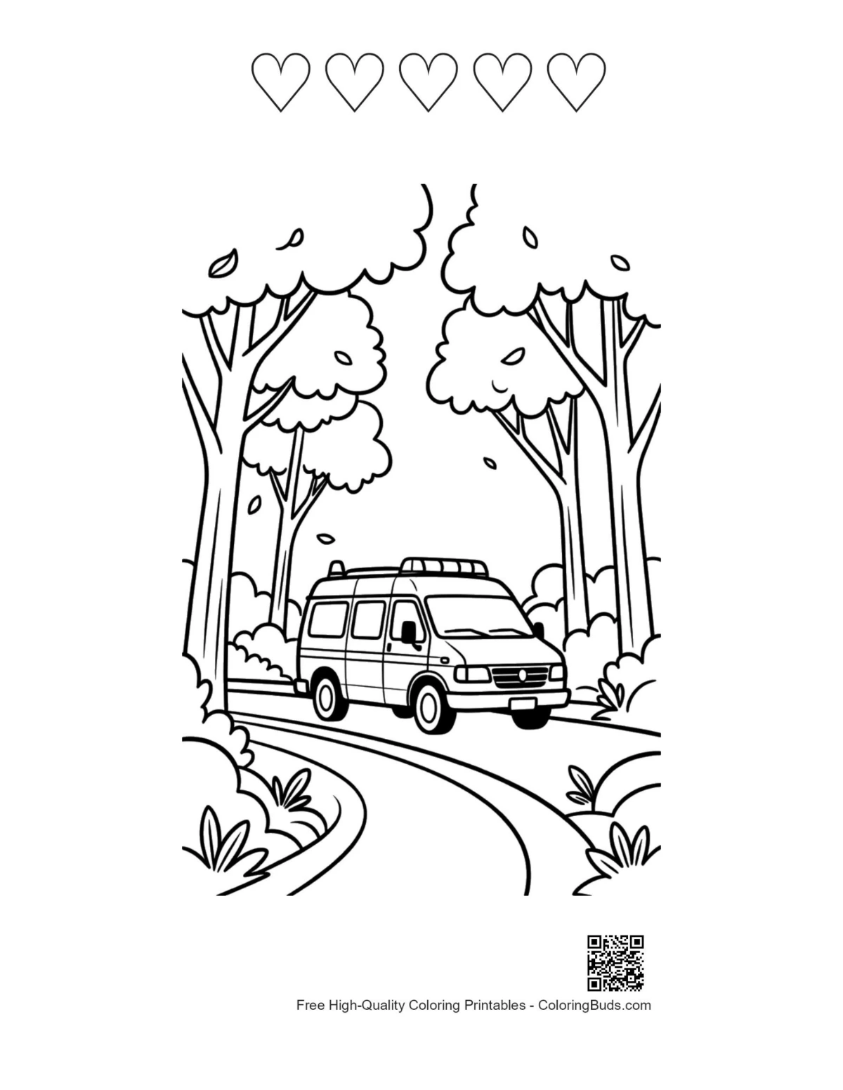Cute rescue van with heart outlines printable