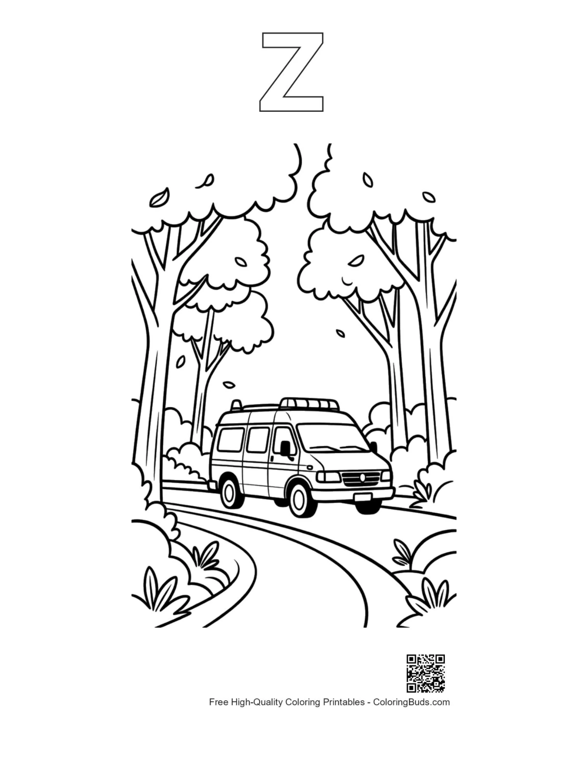 Cute rescue van with alphabet Z outline