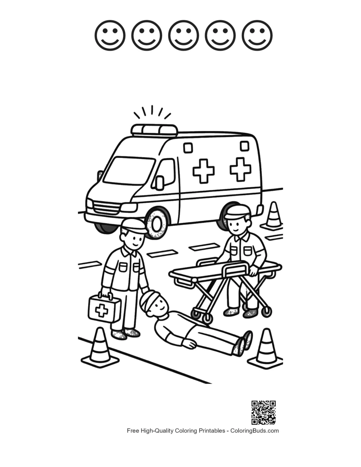 Rescue van with happy faces outlines coloring