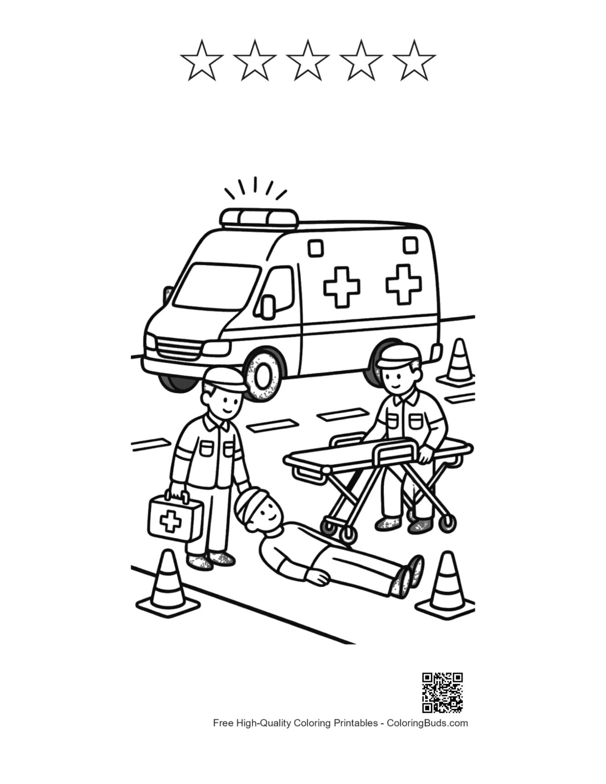 Rescue van with 5 star outlines printable