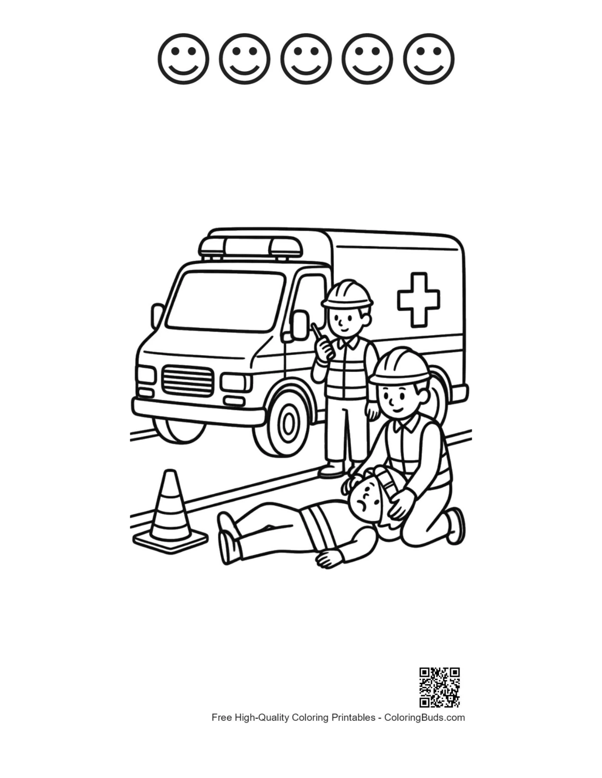 Printable with first responders, rescue van, happy faces