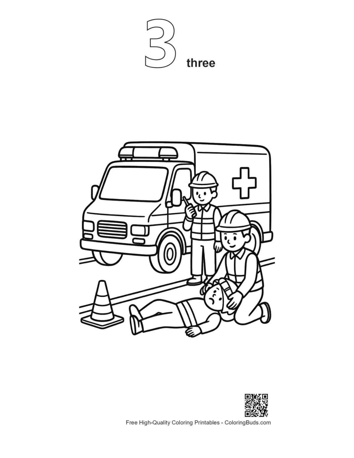 First responders and rescue van outline number 3 printable