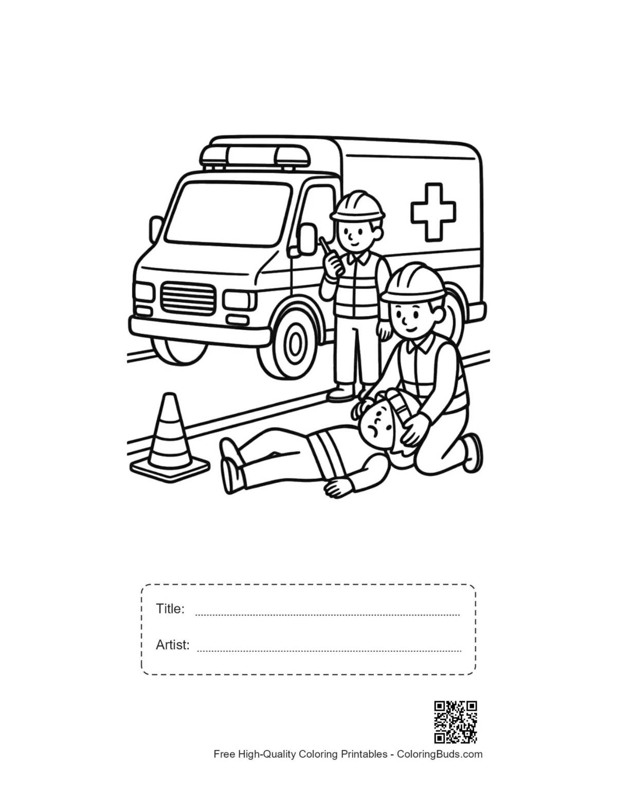 Printable Rescue Van sheet with title and artist box