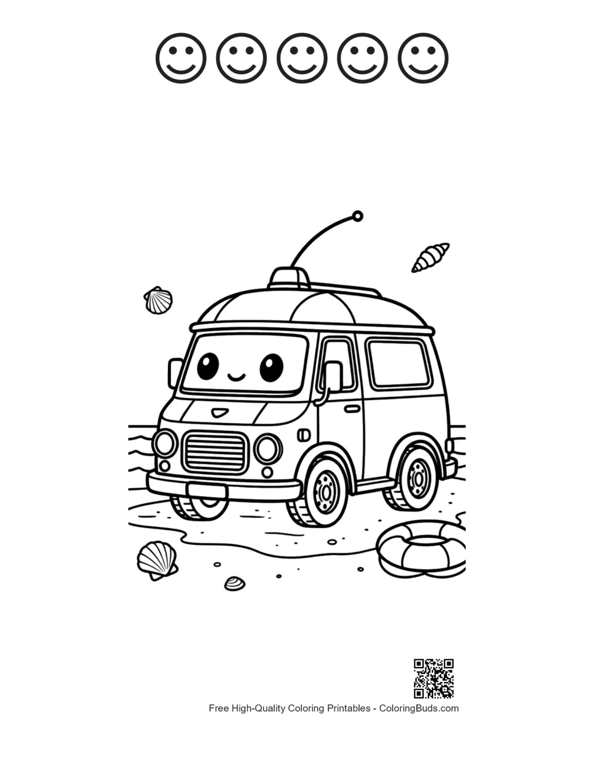 Rescue Van with 5 happy face outline printable