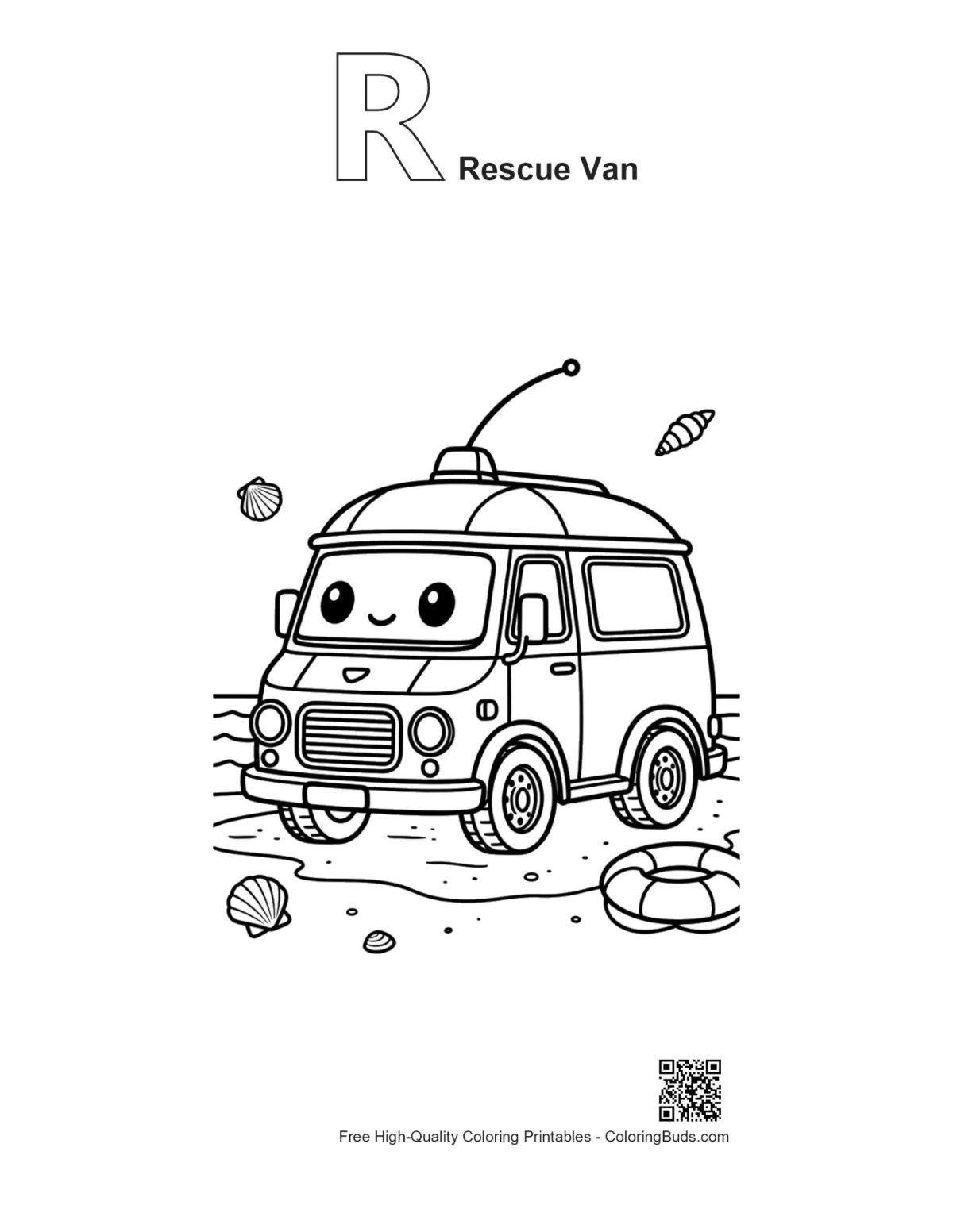 Rescue Van outline alphabet R printable