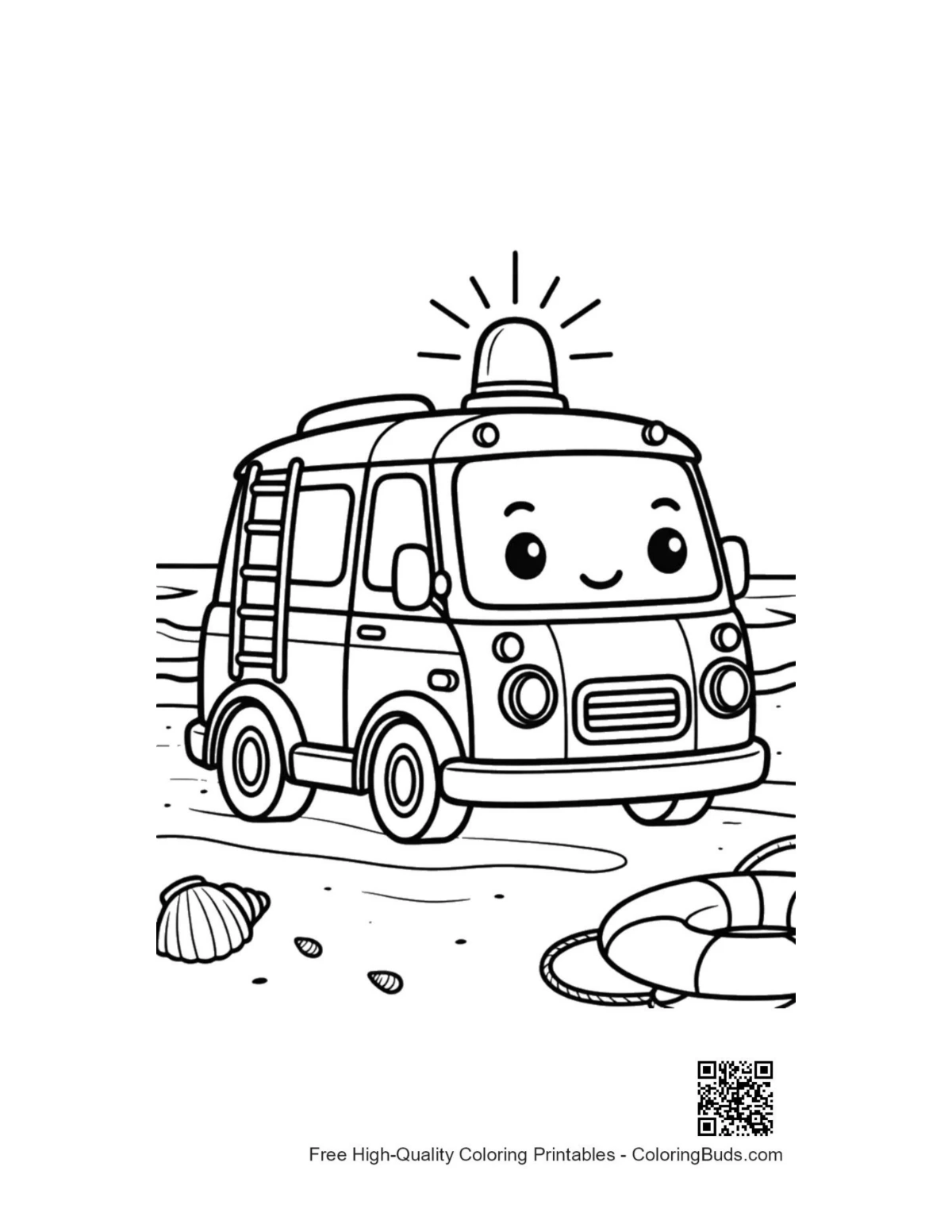 Cute friendly rescue van with siren coloring printable