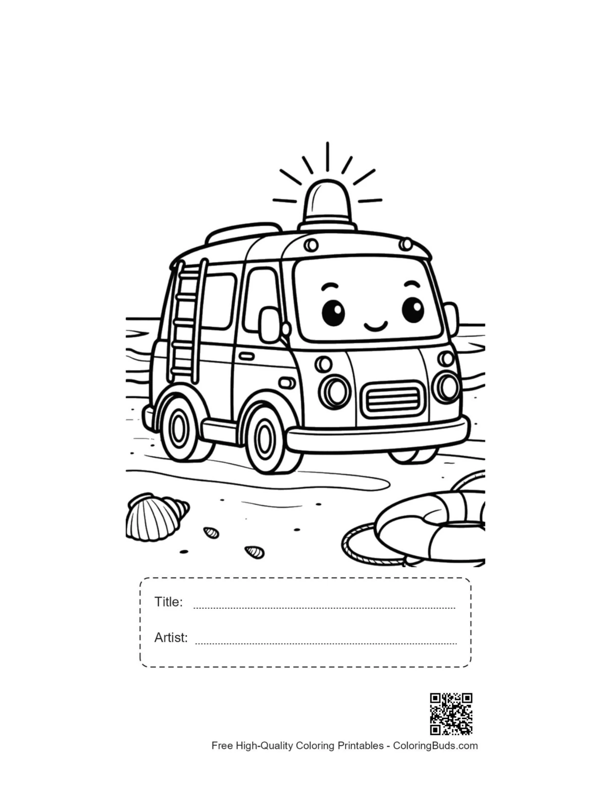 Rescue van printable with title and artist box outline