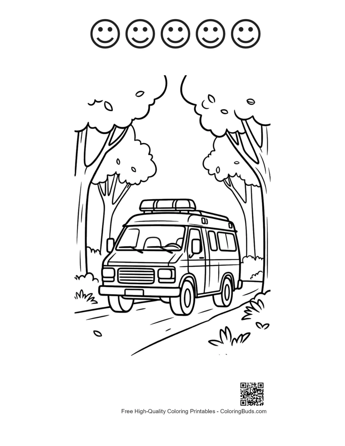 Rescue Van 5 happy faces outlines deep woods