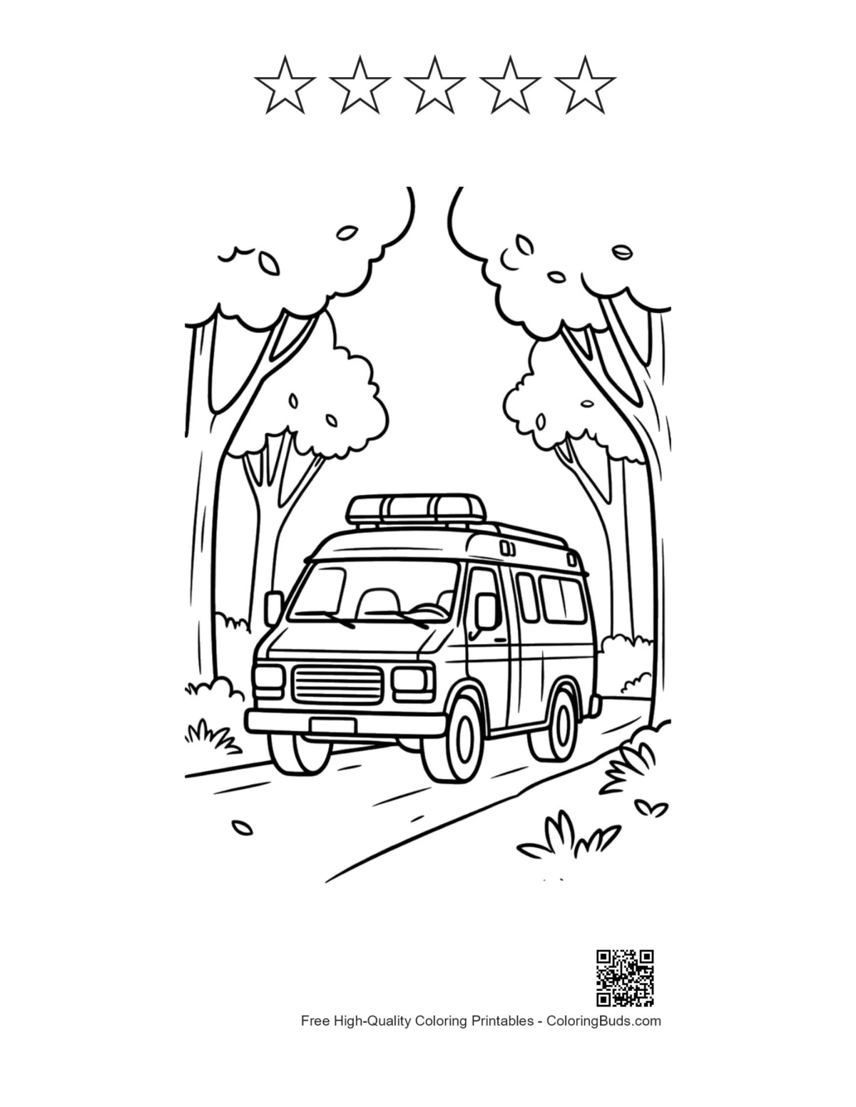 Rescue Van with 5 star outlines woods printable