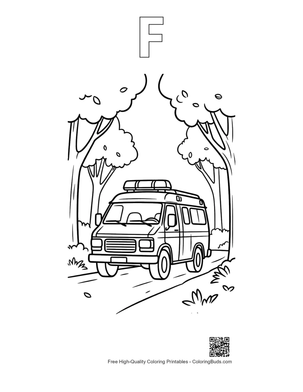 Rescue Van outline alphabet F deep woods printable