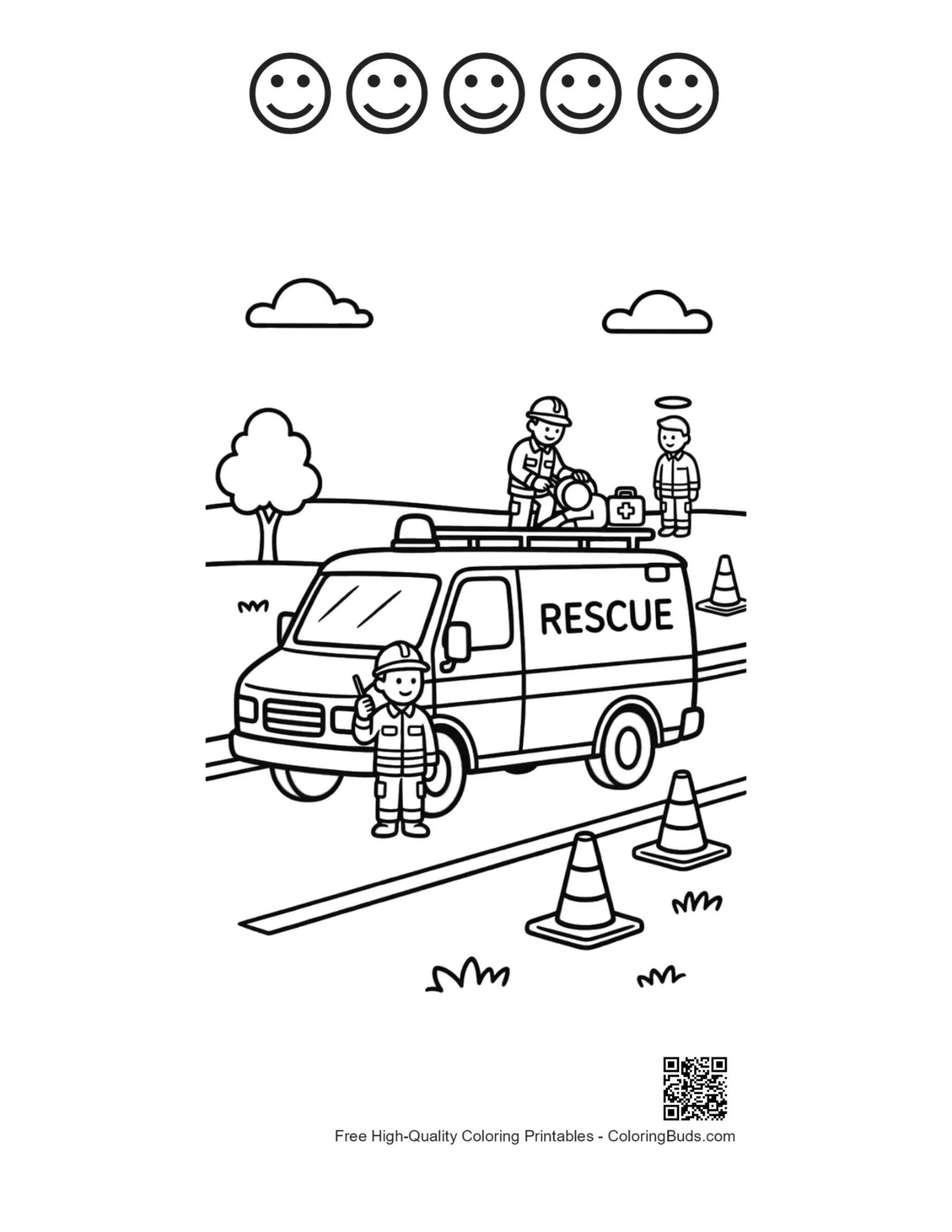5 happy face outline rescue team van evacuation printable