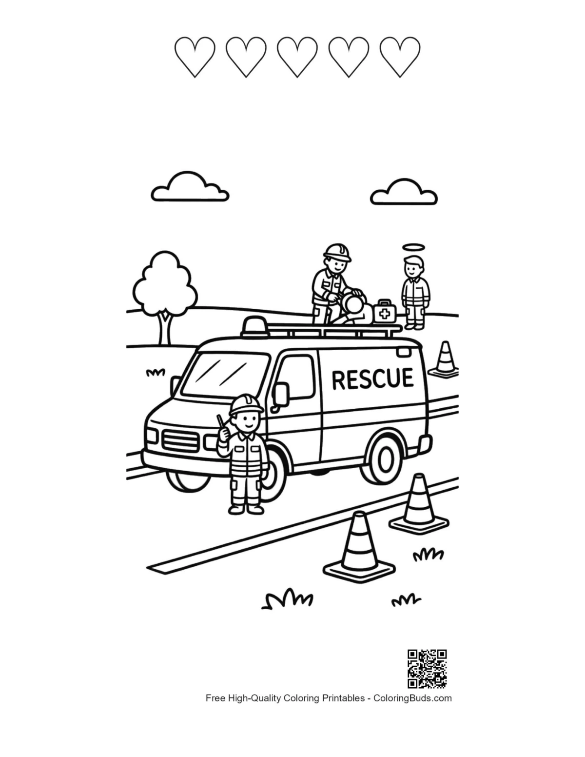 Heart outline rescue van medical evacuation team printable