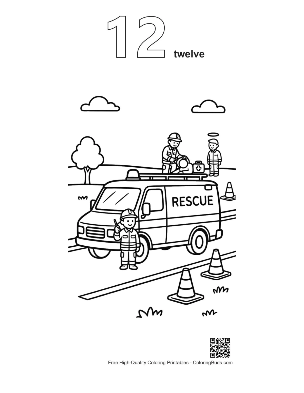 Numbered 12 outline rescue van medical evacuation printable