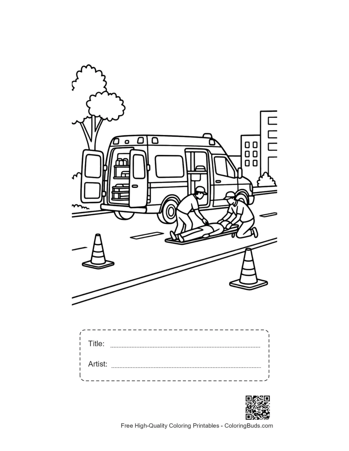Rescue van printable with title and artist box traffic cones