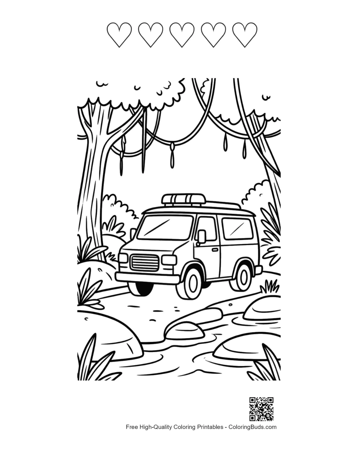 Rescue van jungle printable with 5 hearts