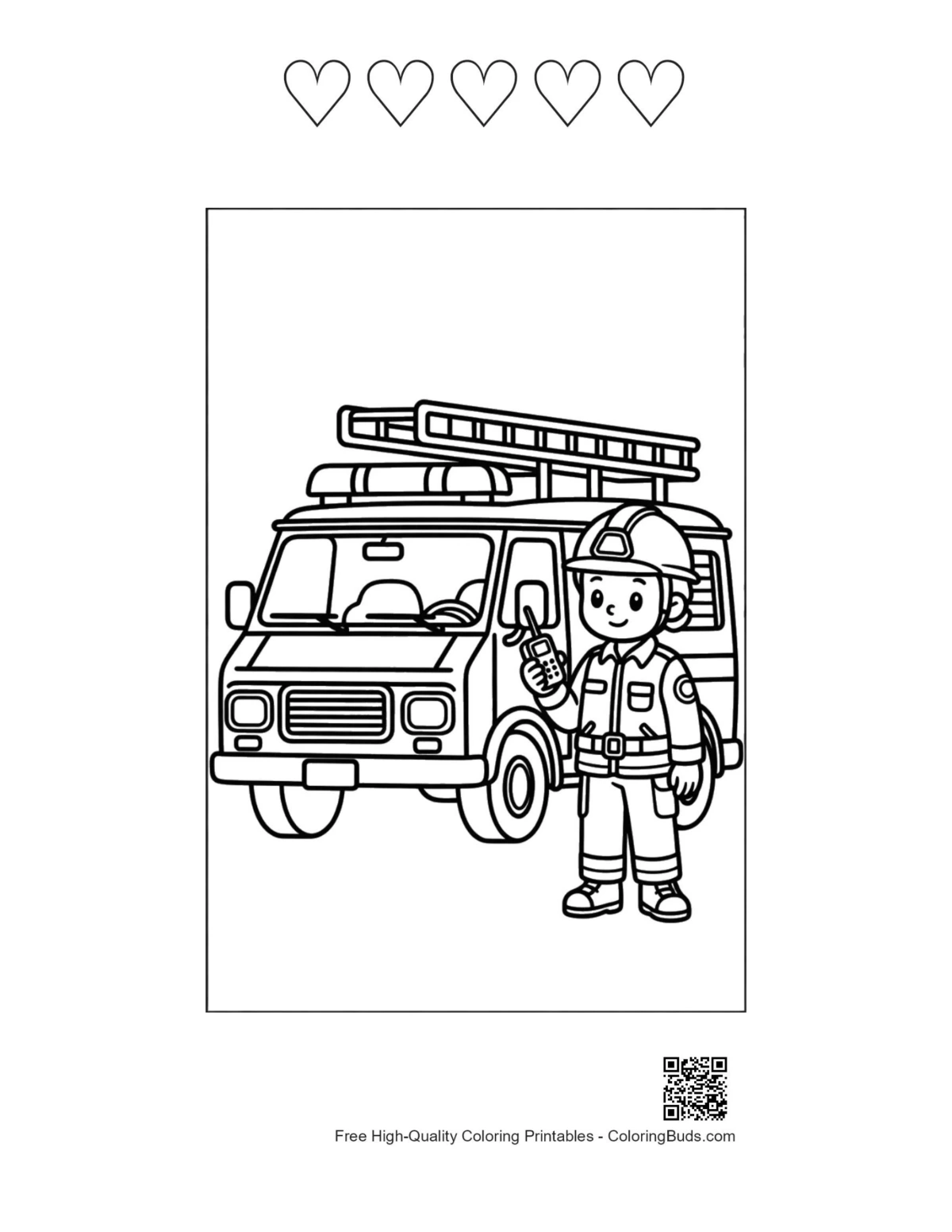 Rescue van with heart outlines coloring page