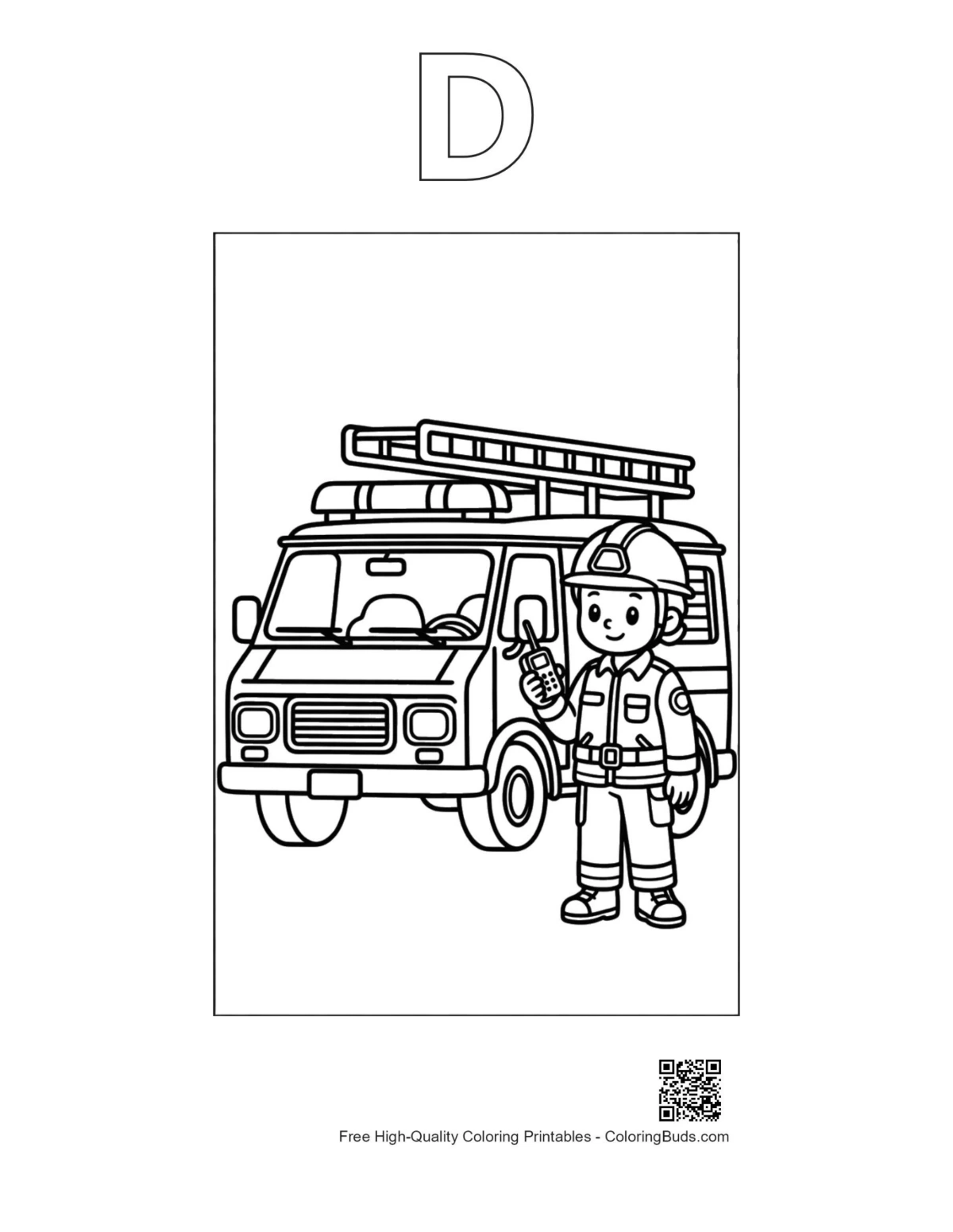 Rescue van outline with alphabet D coloring page