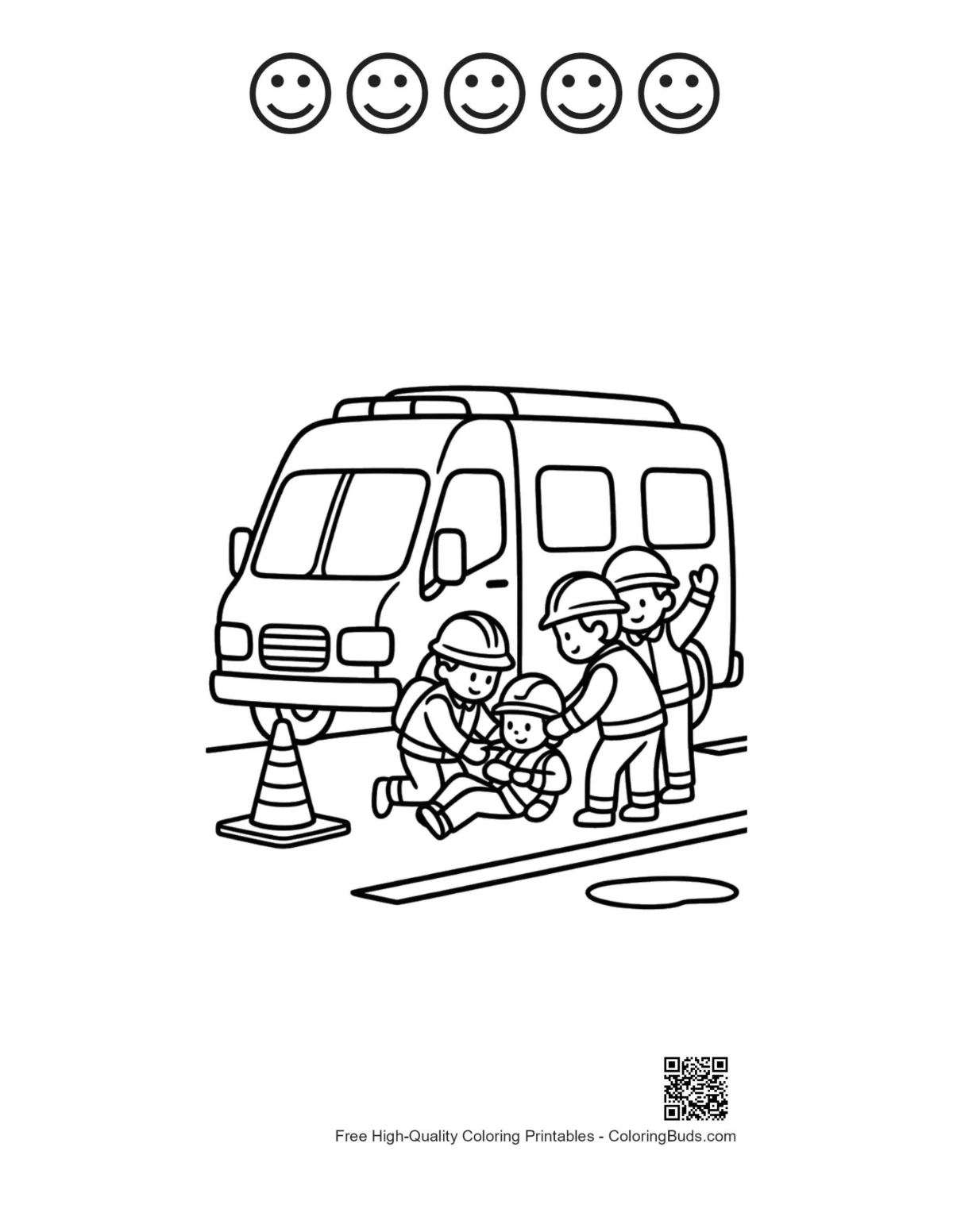 Rescue Van sheet with 5 happy face outlines printable
