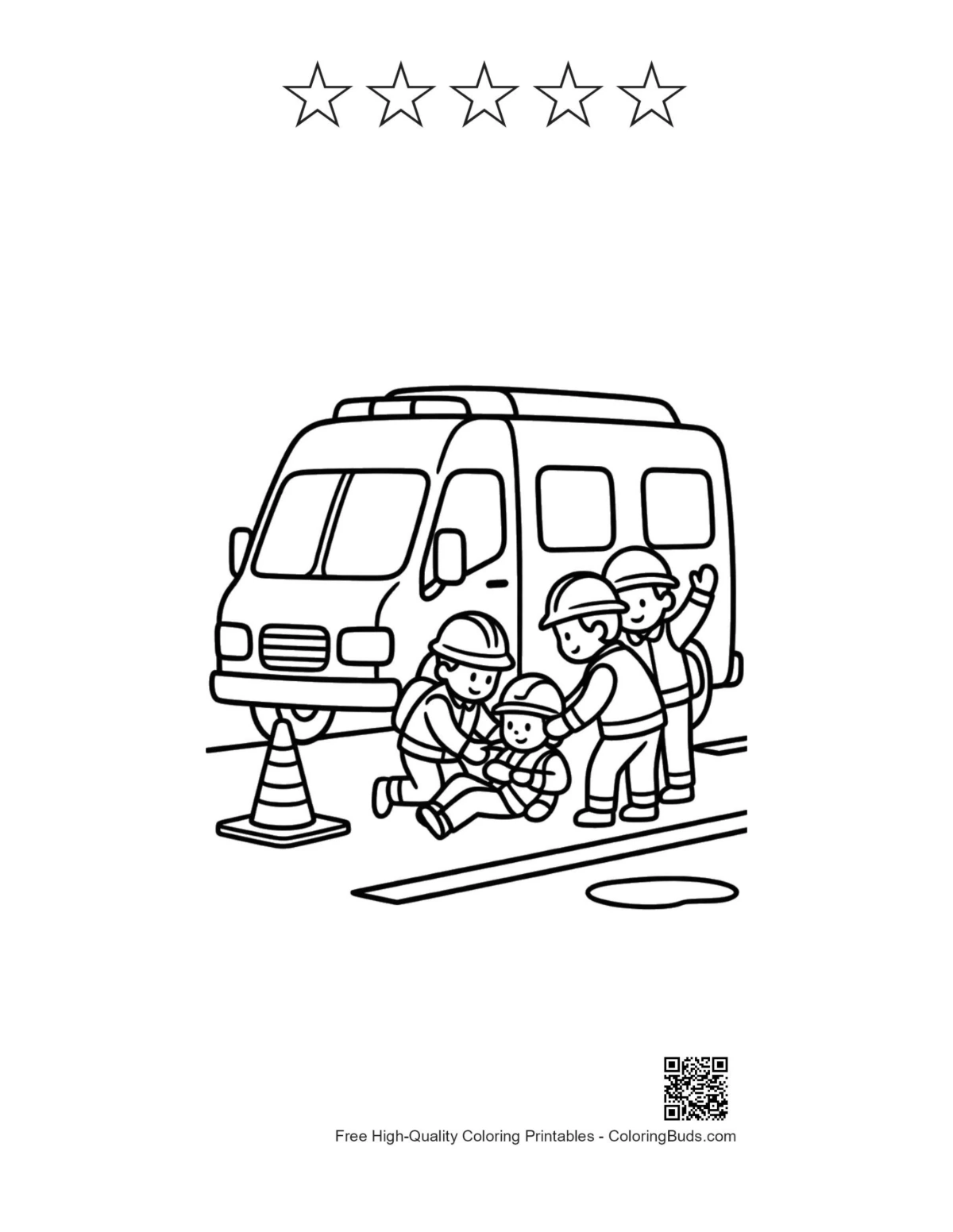 Rescue Van printable with 5 star outlines for kids