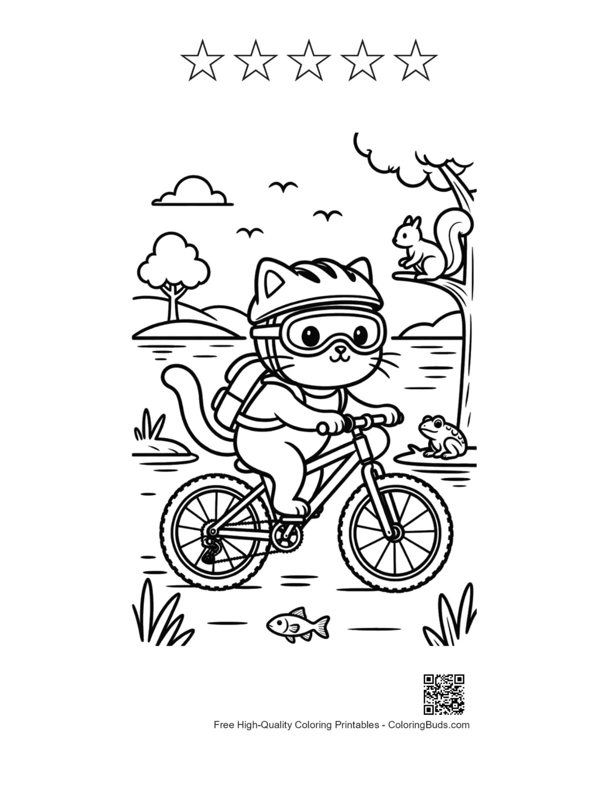 Kitten bike printable with 5 star outlines