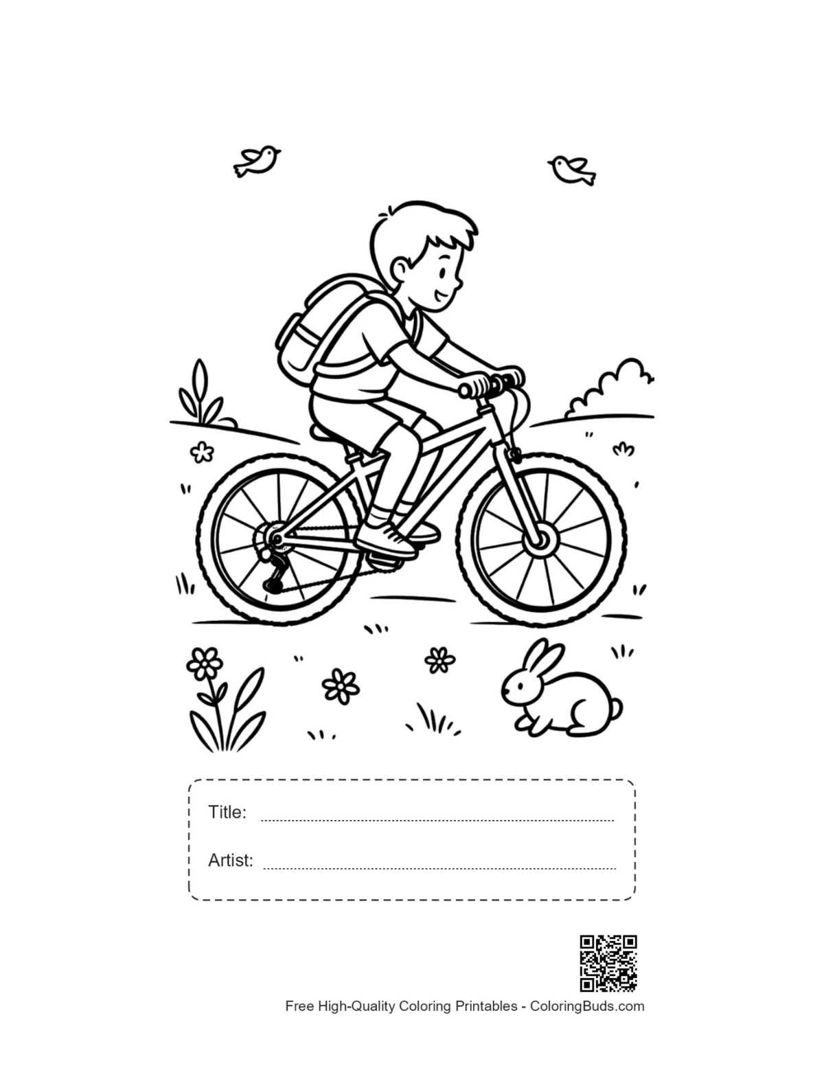 Child on mountain bike woods printable with title box