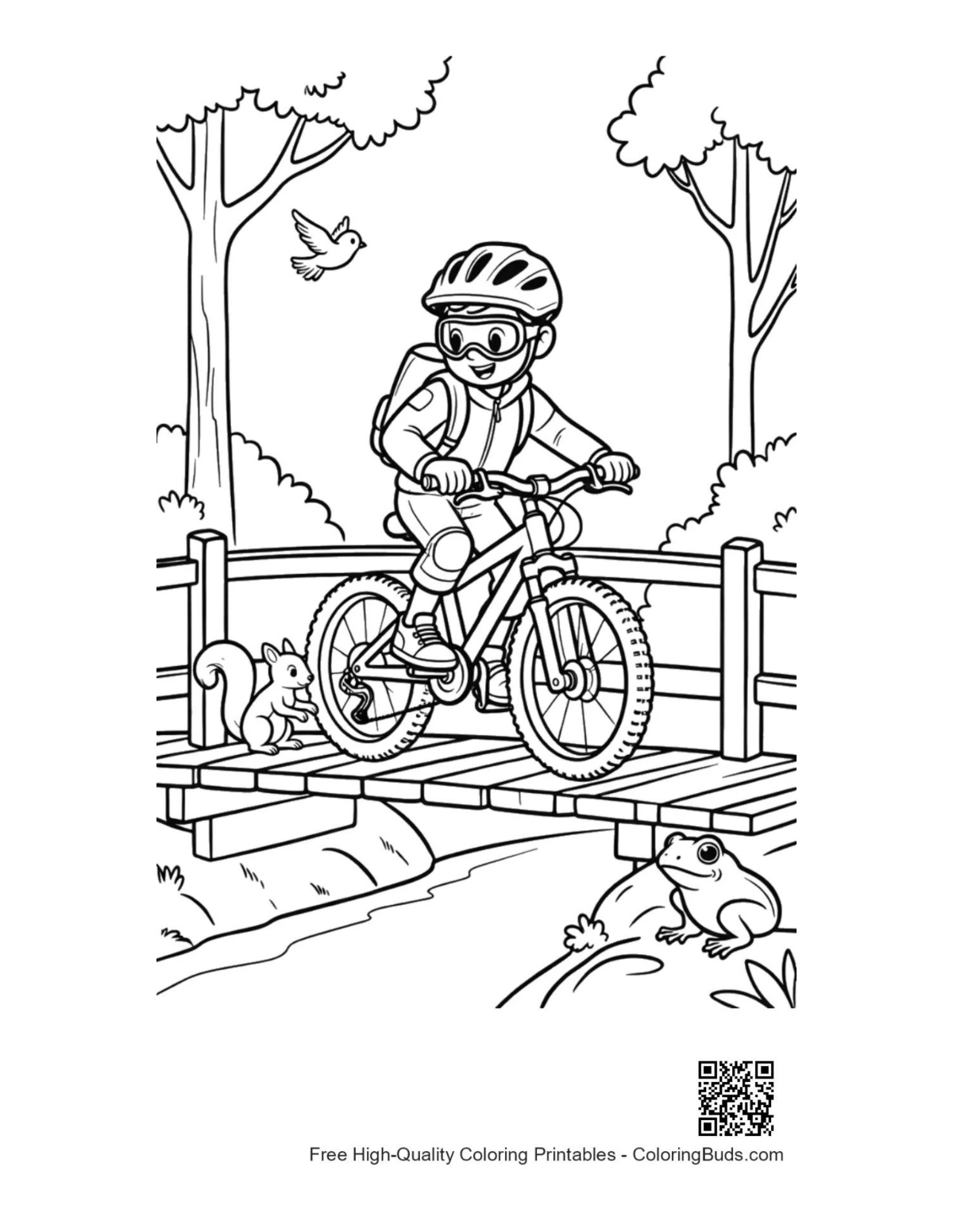 Easy mountain bike coloring page printable for kids