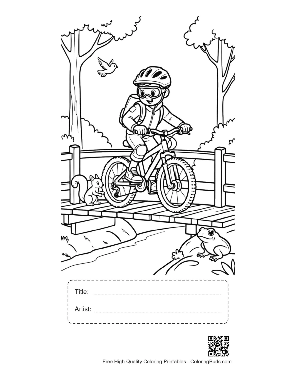 Easy mountain bike printable with title and artist box
