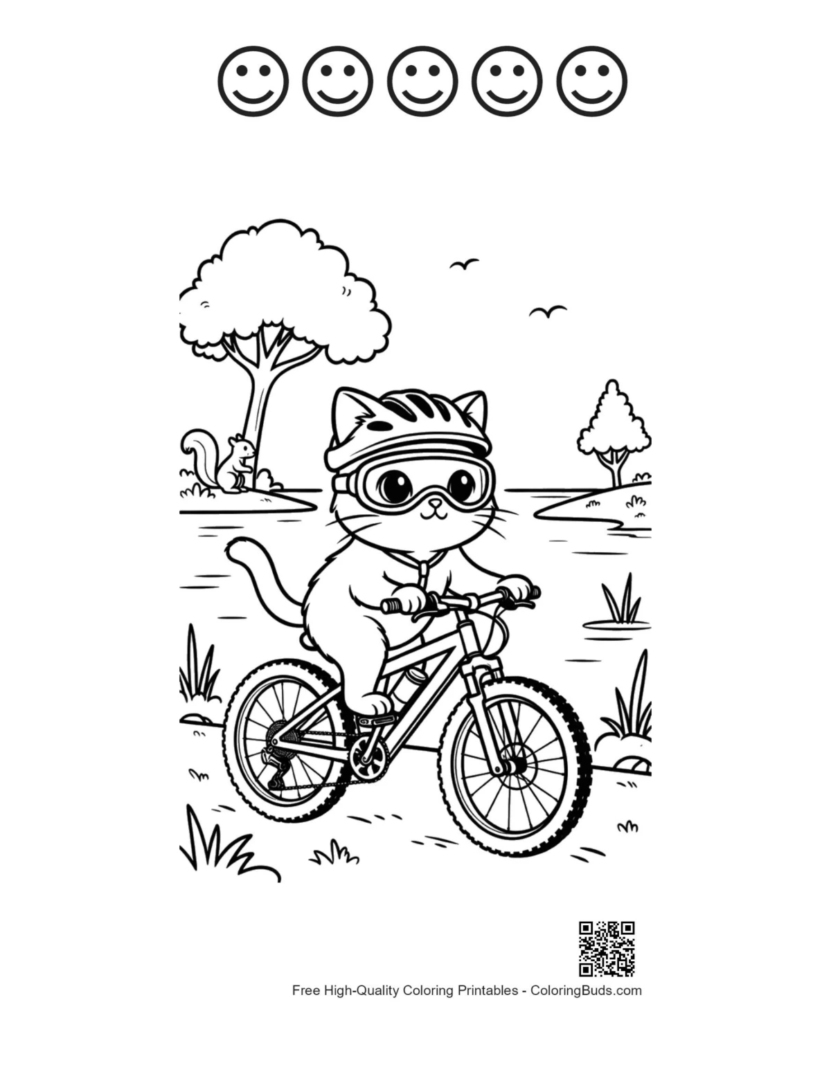 Easy mountain bike printable with 5 happy faces