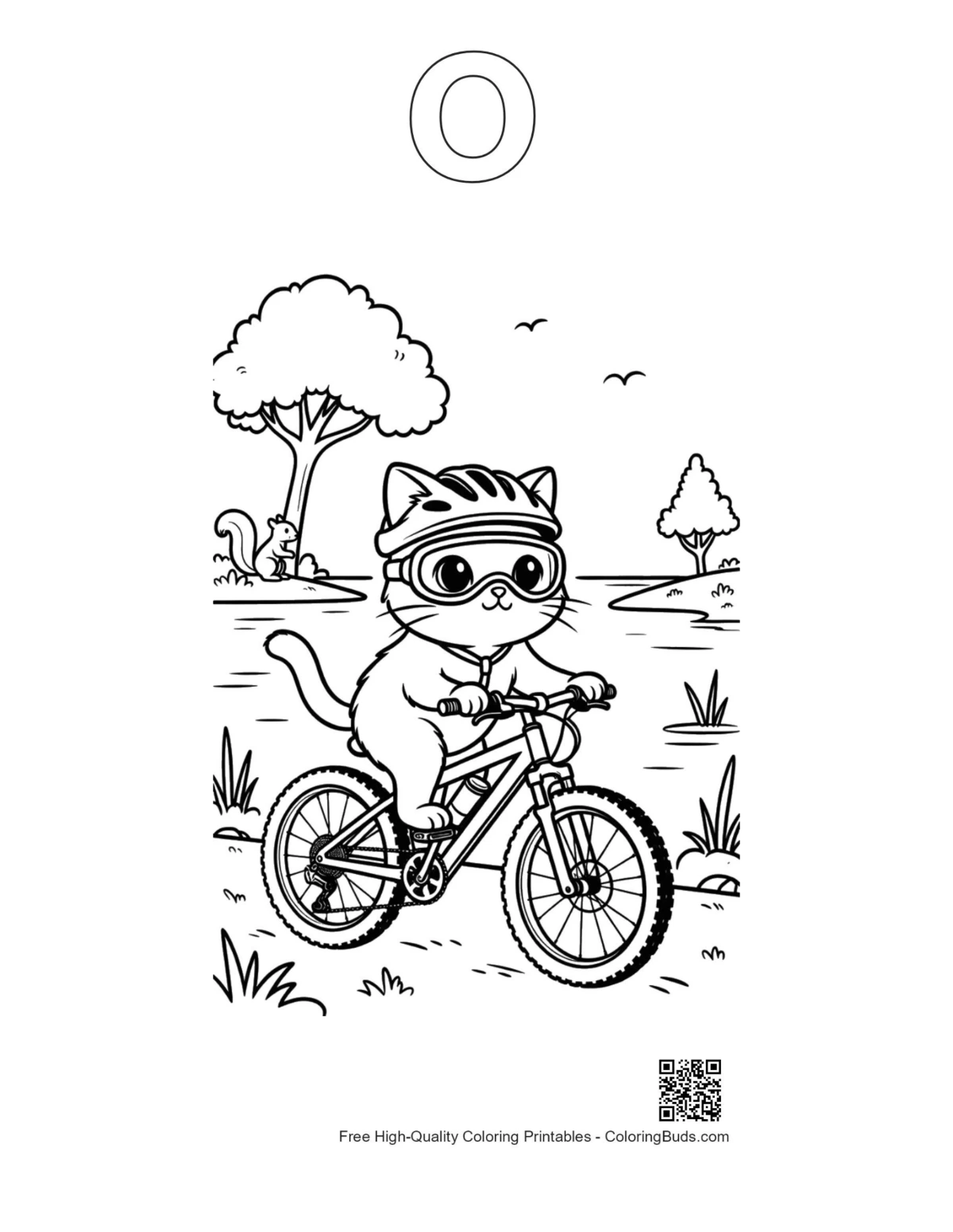 Mountain bike printable outline shaped like alphabet O