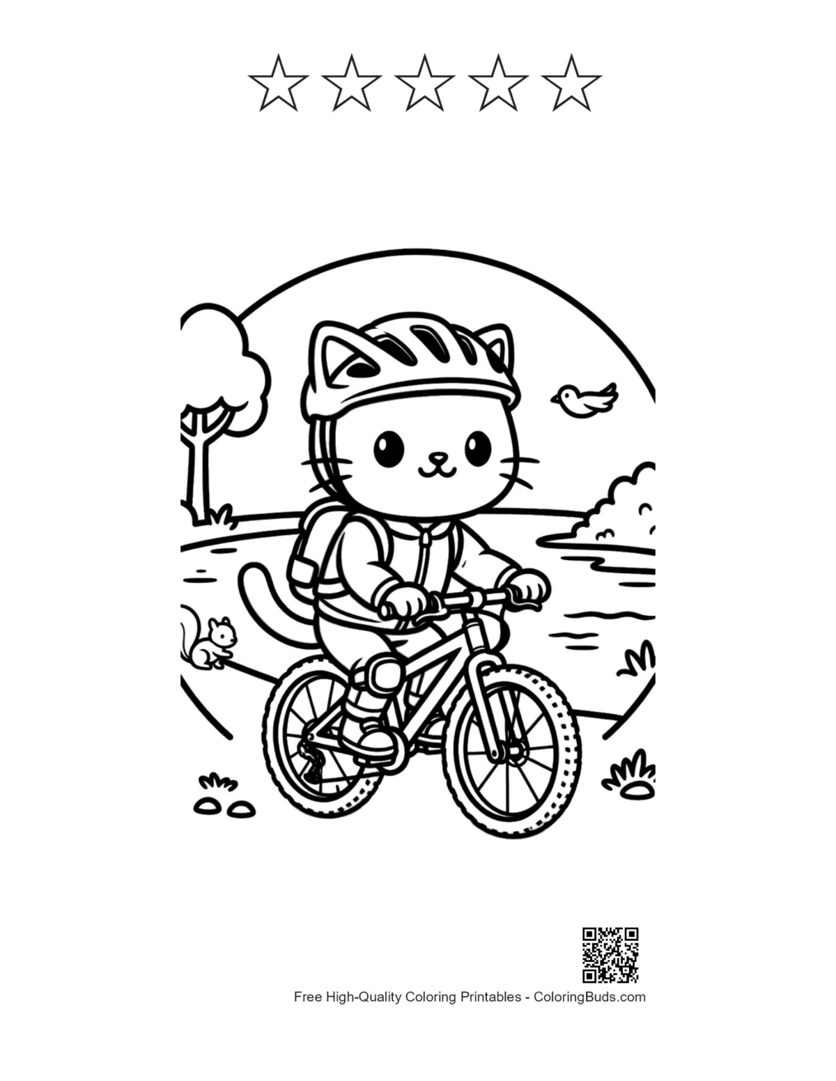 Mountain bike printable with 5 star outlines for kids