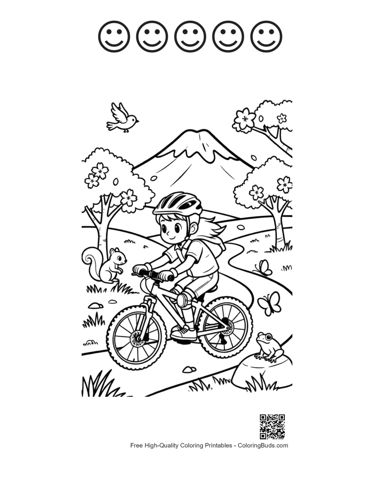 Free mountain bike printable with 5 happy faces