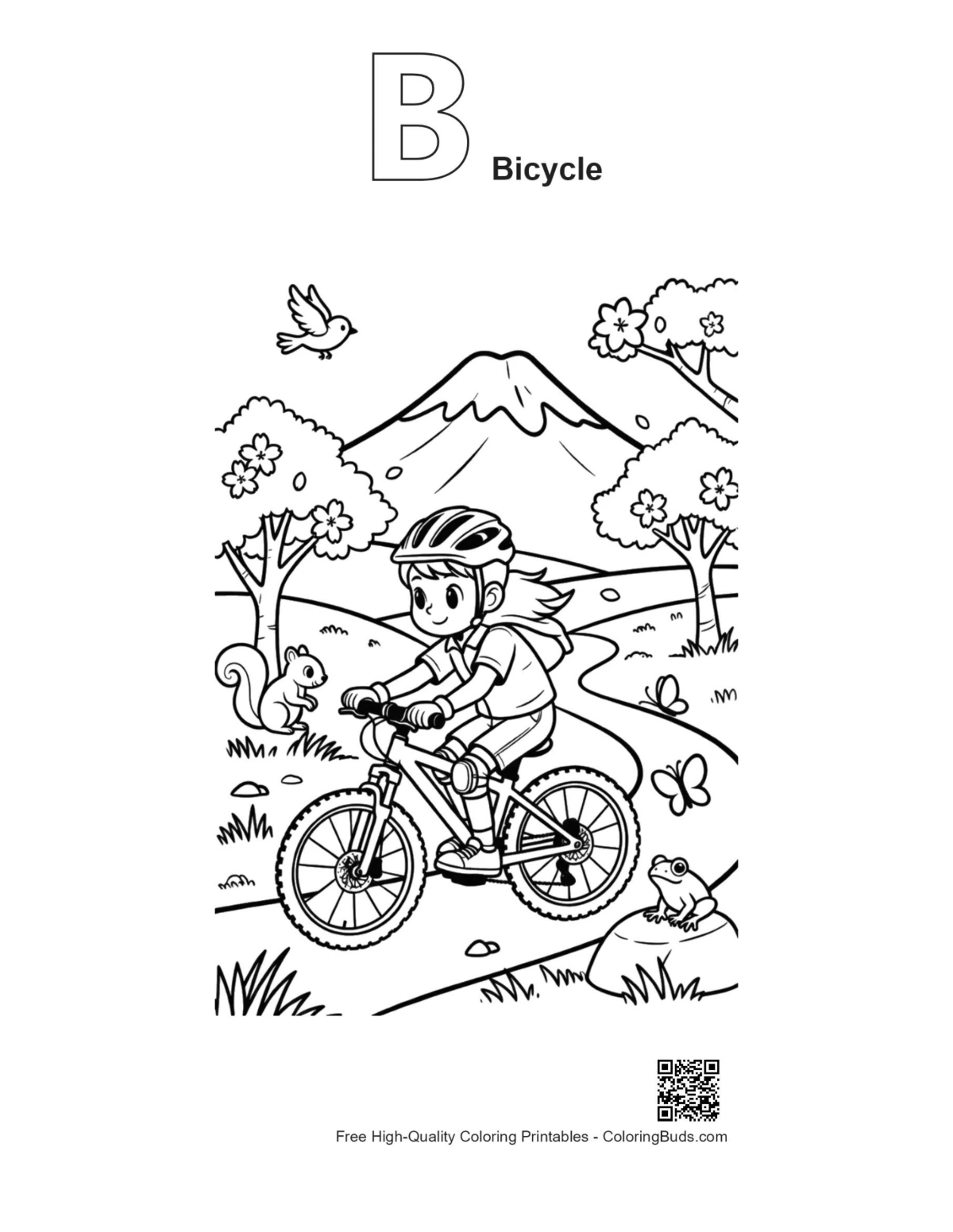 Free mountain bike printable alphabet B bicycle outline
