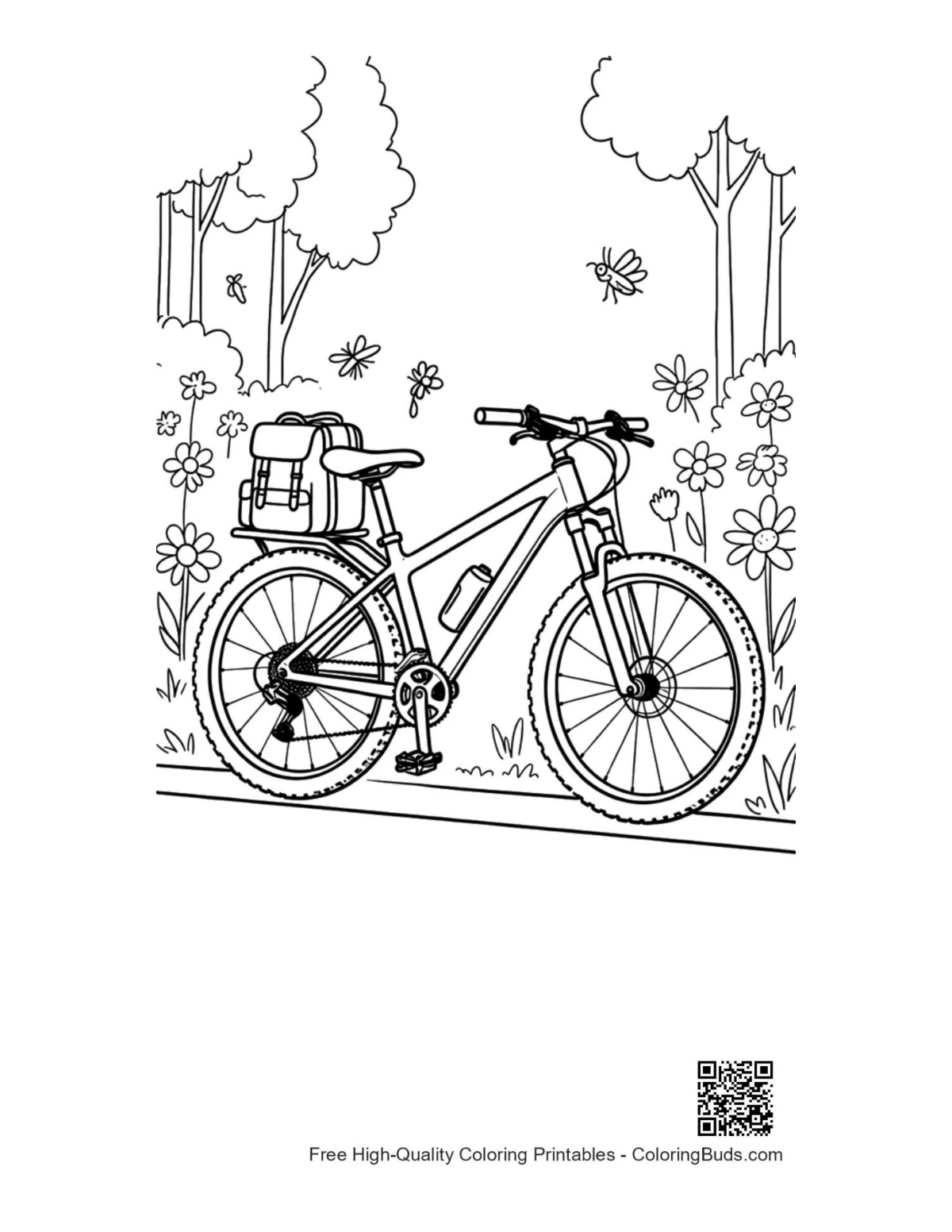 High performance mountain bike woods printable coloring page