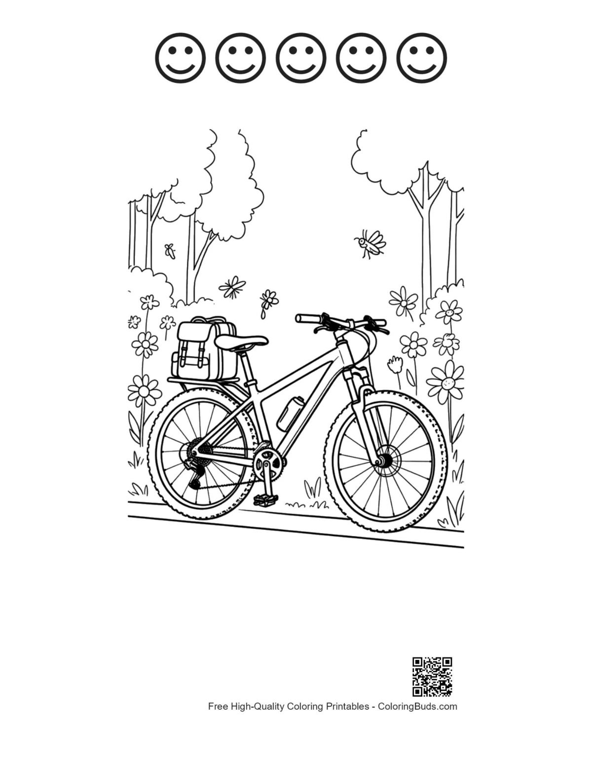 High performance bike woods printable 5 happy faces outline