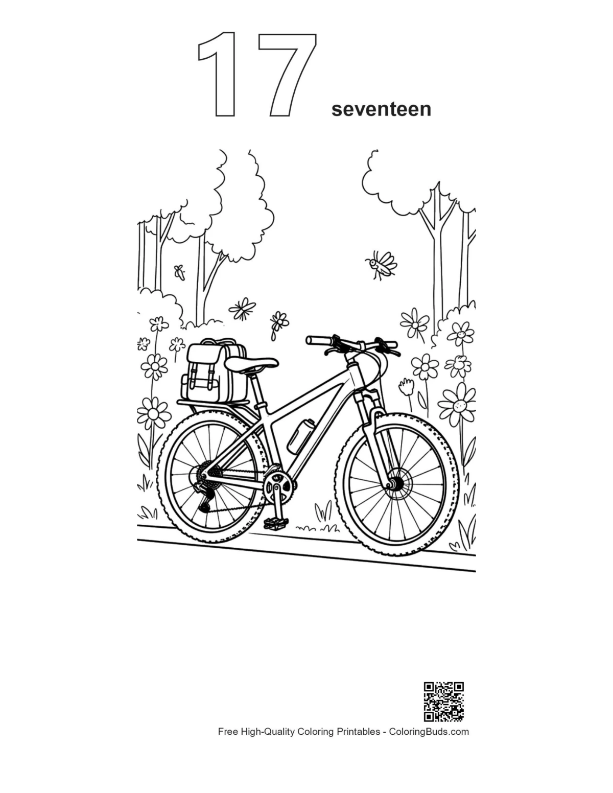 High performance mountain bike woods outline number 17 printable