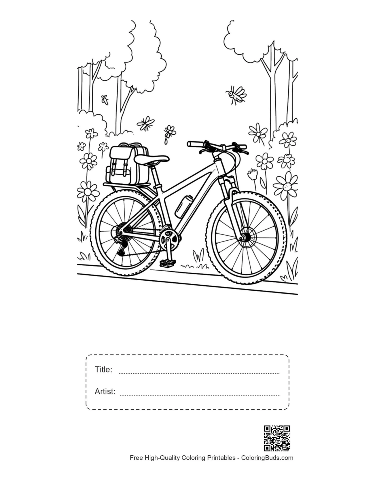 Mountain bike woods printable with title artist box coloring