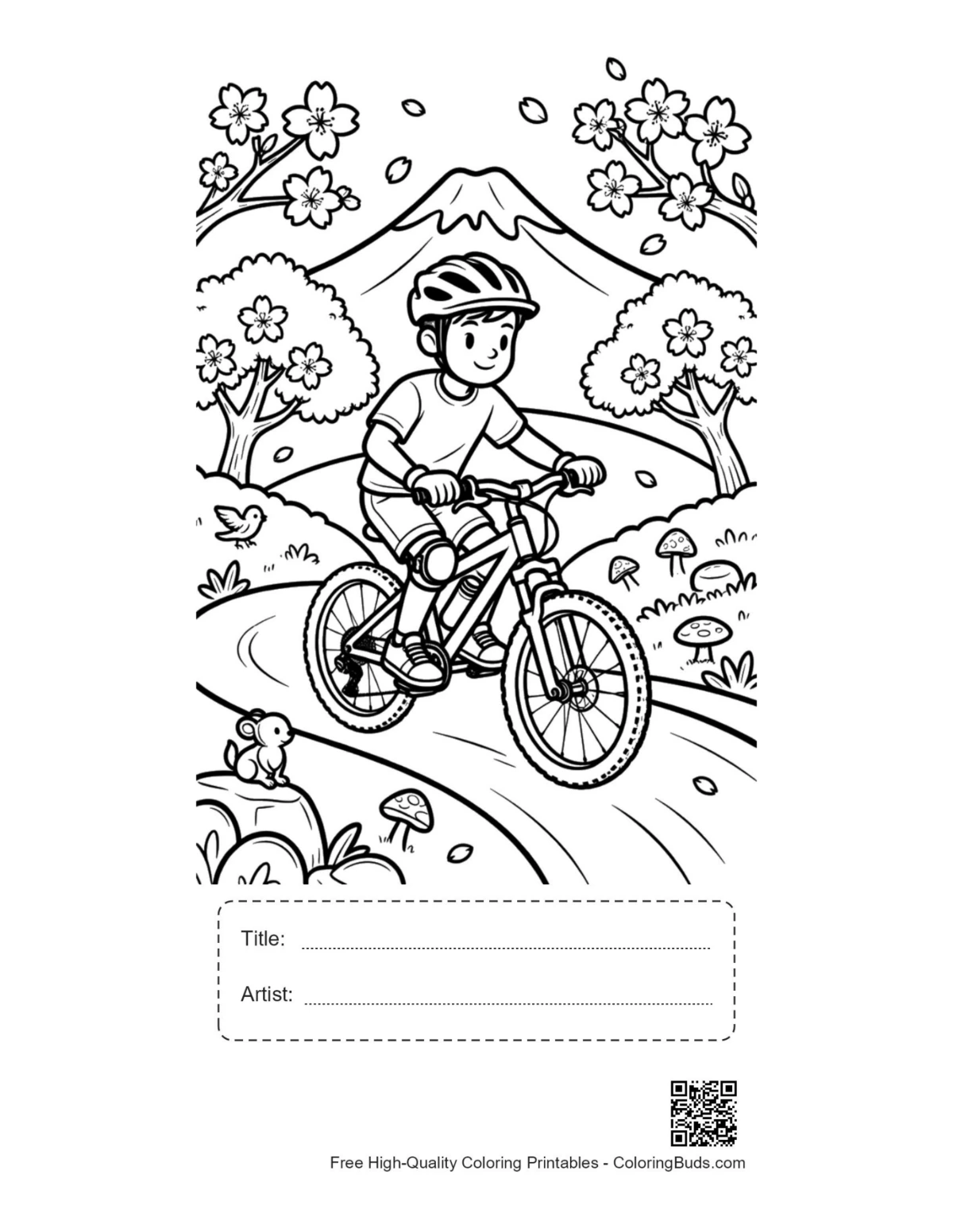 Printable mountain bike sheet with title artist box