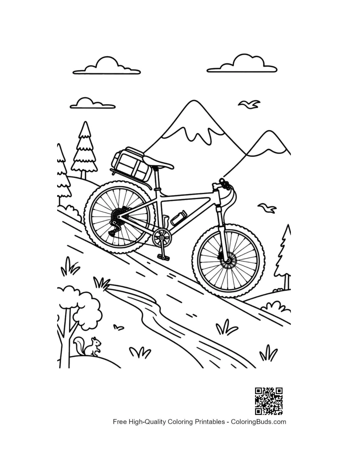 Mountain bike parked overlooking vast valley printable