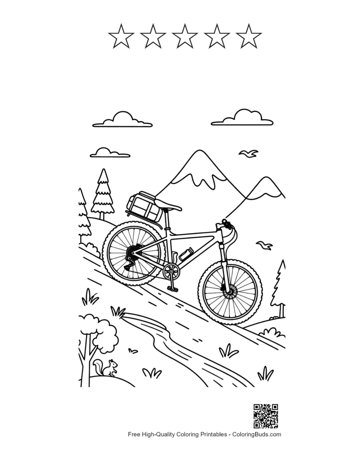 Mountain bike printable with 5 star outlines