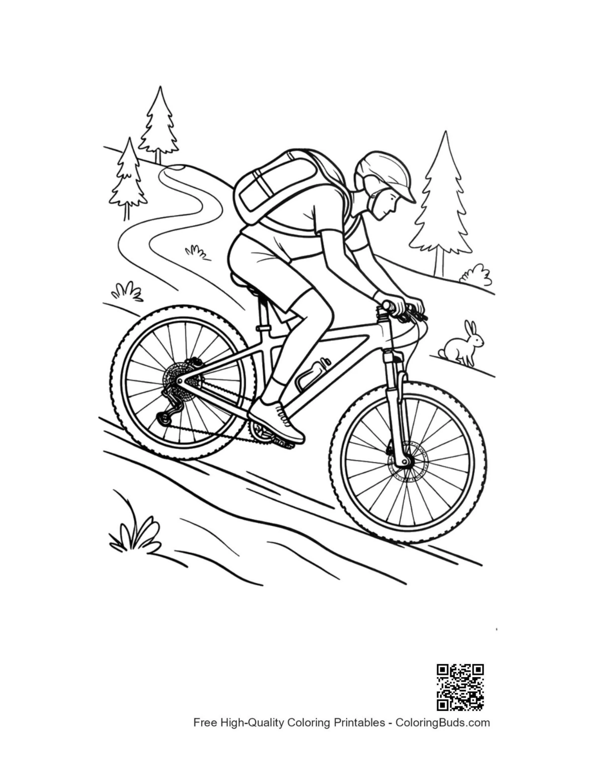 Mountain bike printable coloring page outline