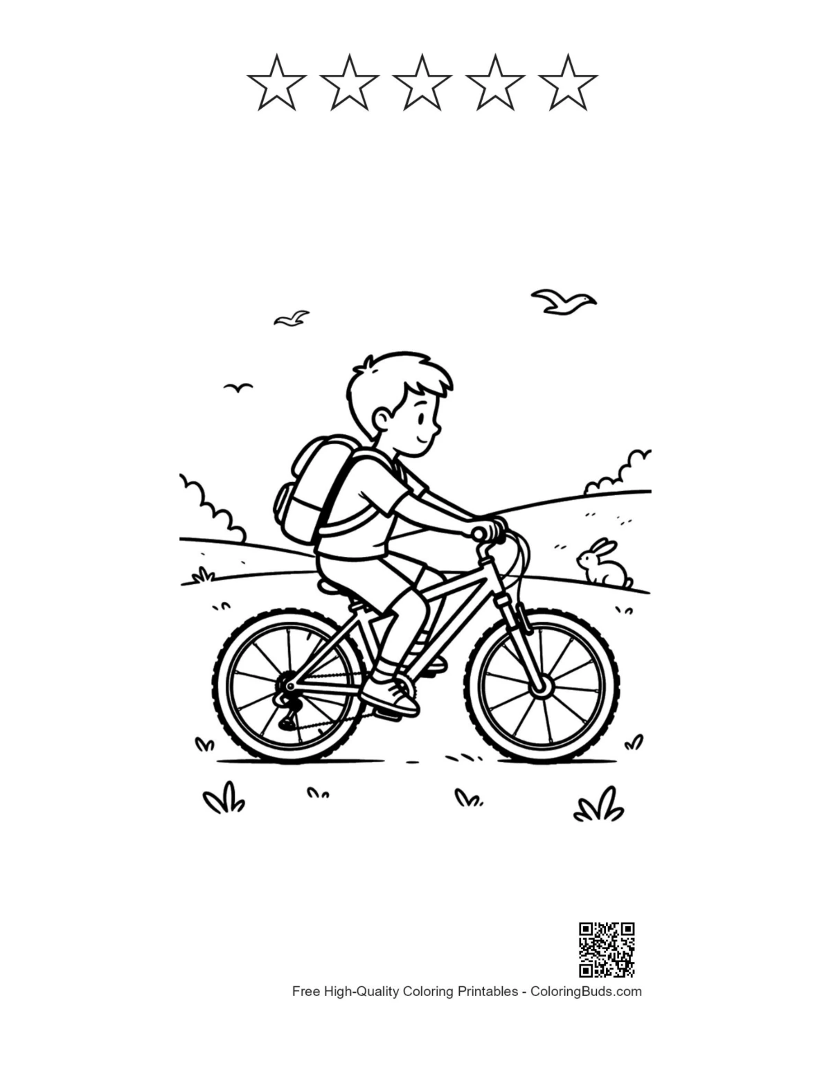 Bike trail printable with 5 star outlines