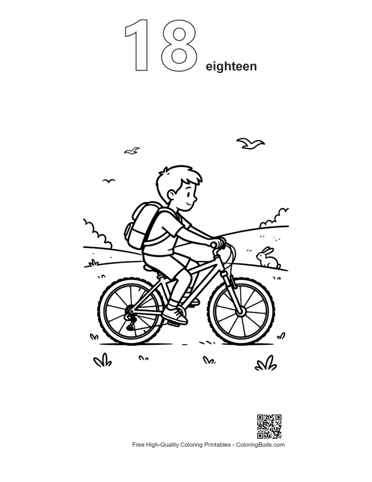 Mountain bike forest trail outline number 18 printable