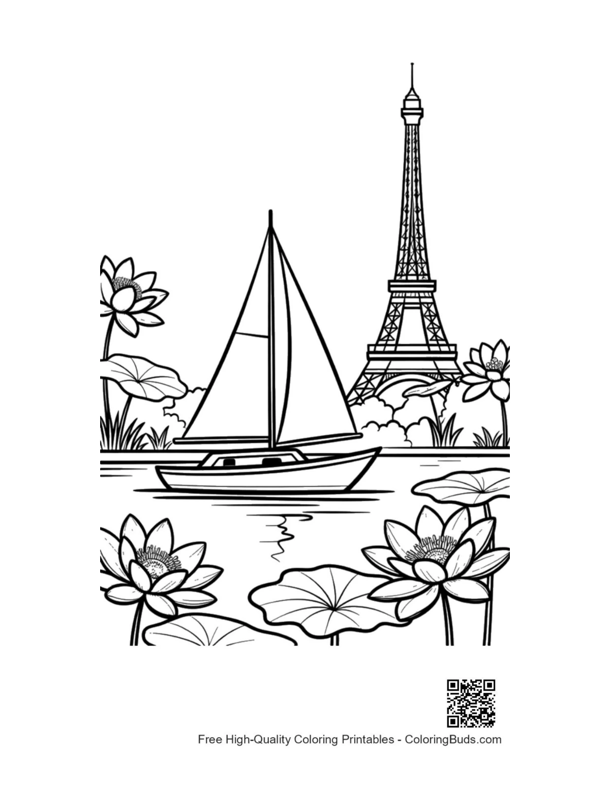 Beautiful sailboat by Eiffel Tower printable
