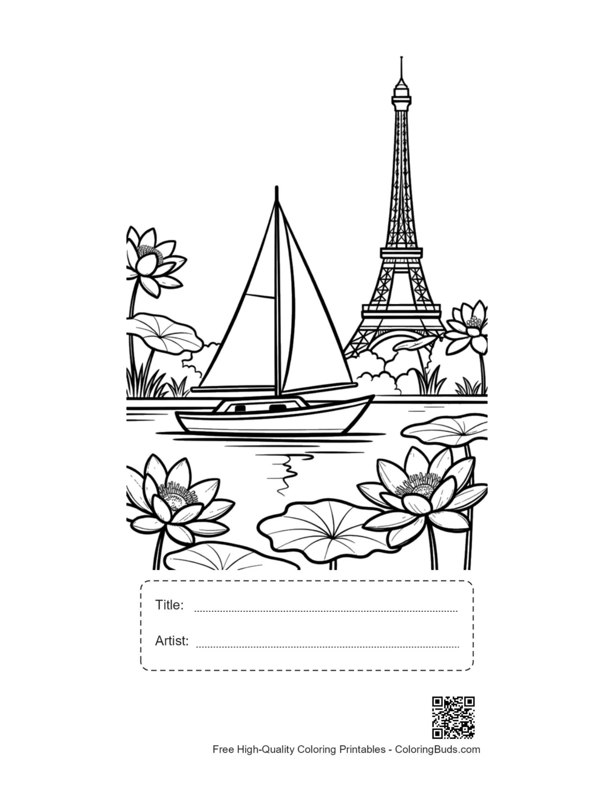 Sailboat Eiffel Tower printable with title box