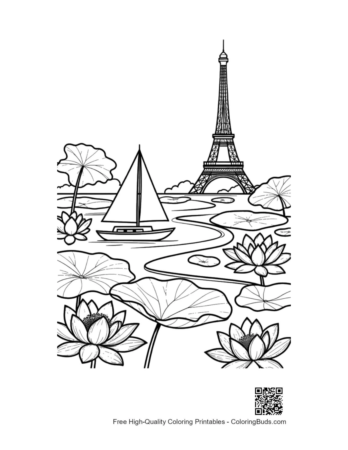 Cute sailboat printable coloring page for kids