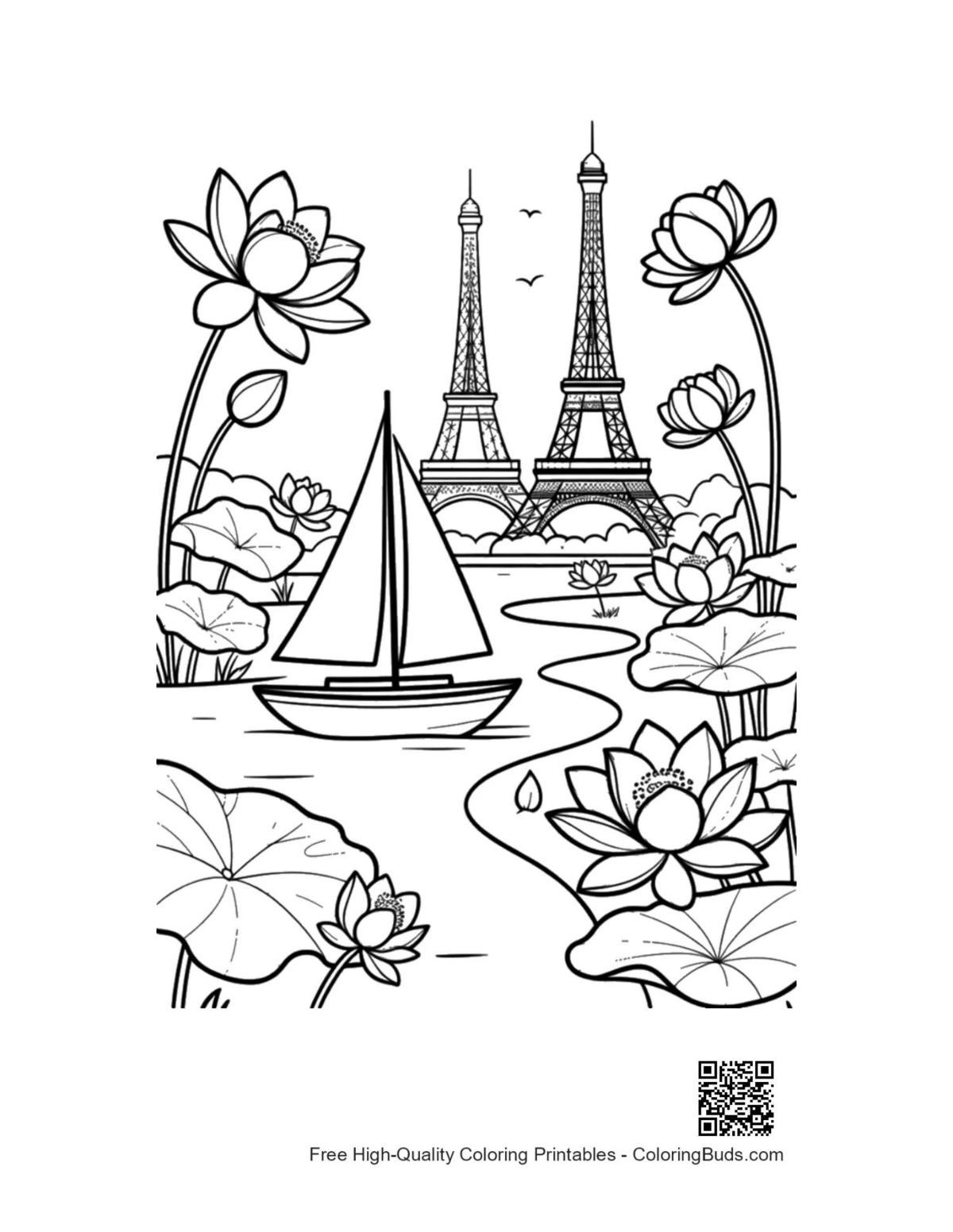 Cute sailboat printable coloring page