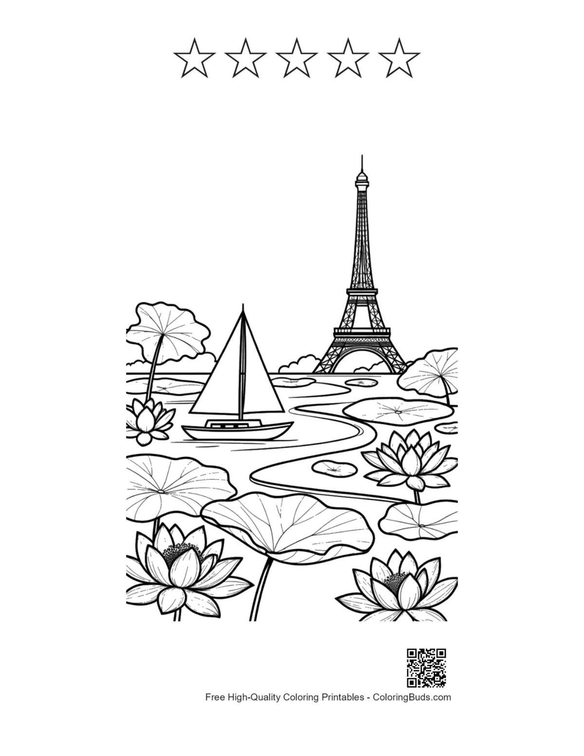 Cute sailboat printable with 5 star outlines