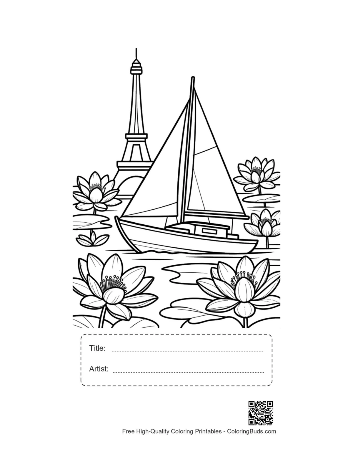 เรือใบพิมพ์ง่ายพร้อมช่องชื่อเรื่องและชื่อศิลปิน