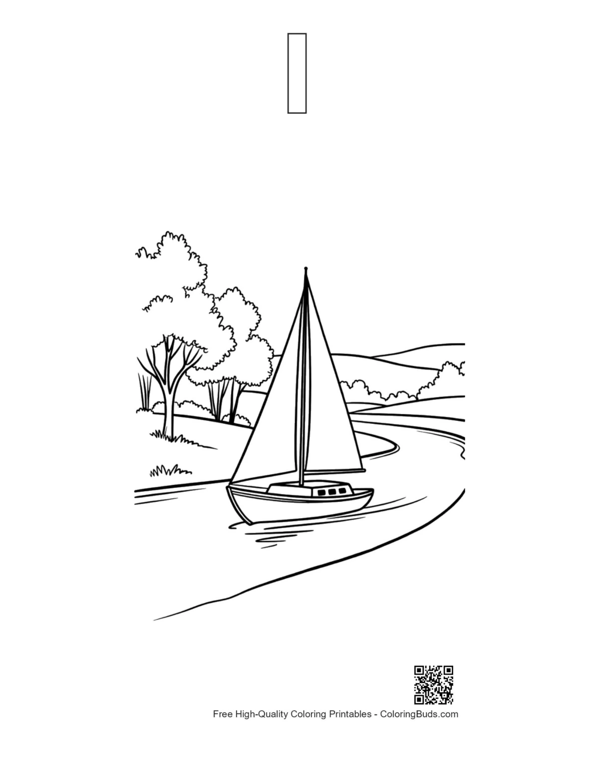 Sailboat coloring page with alphabet I outline